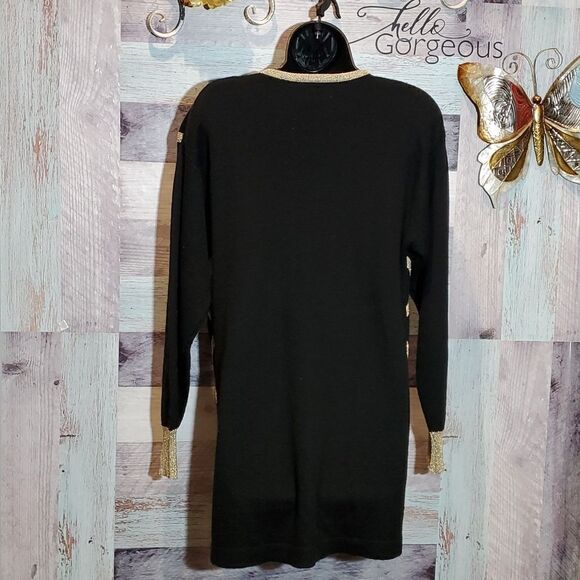 Vintage Gorgeous Black Gold Metallic VNeck Sweater, Suzelle, Sz M - Picture 7 of 9